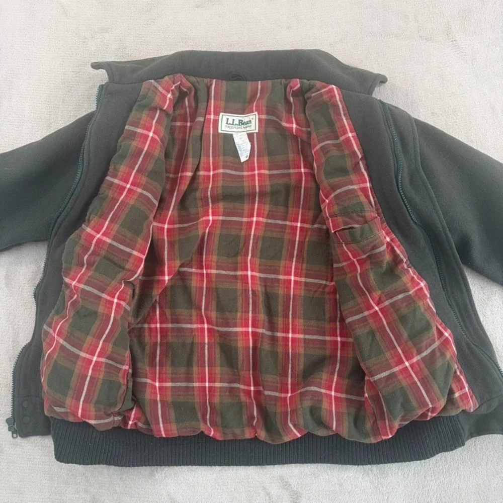 Vintage LL BEAN Bomber Jacket in Military Green 100% Wool Full Zip Men Small USA - Picture 3 of 8